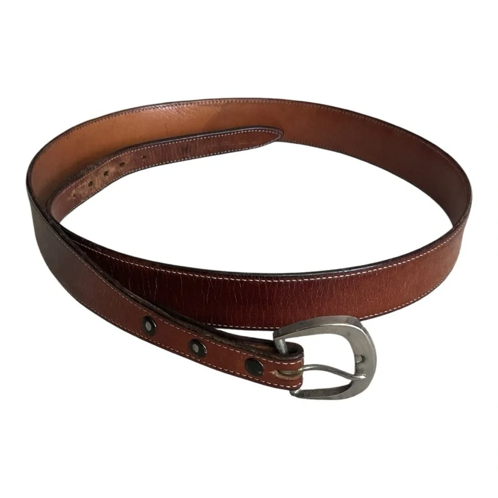 Men’s Brown Genuine Leather Belt with Silver Buckle – Classic Everyday Style